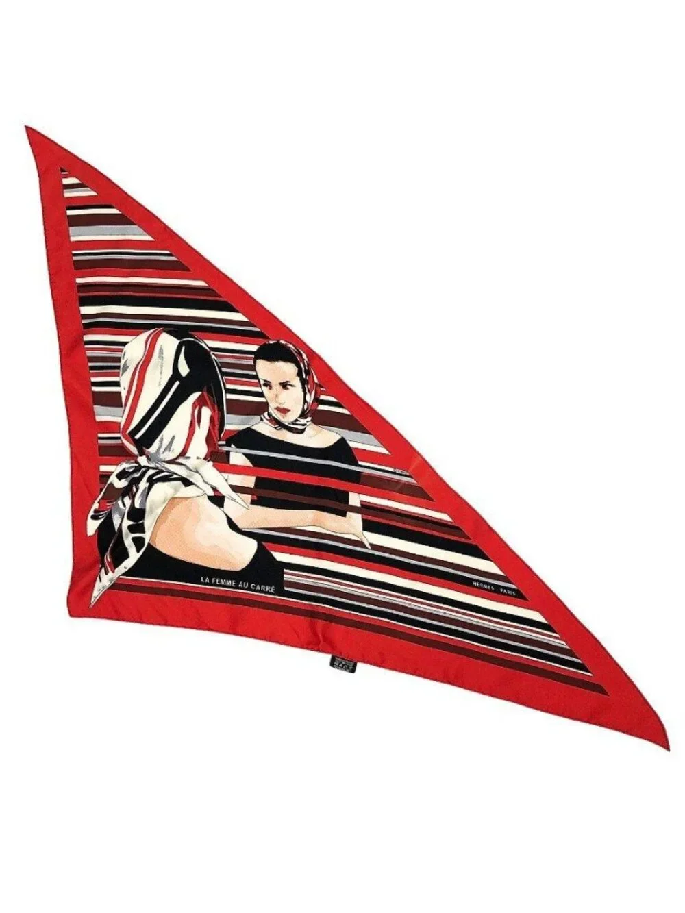 Hermes Pointe la Femme AU Carre Pattern Pointu Triangle Scarf Silk